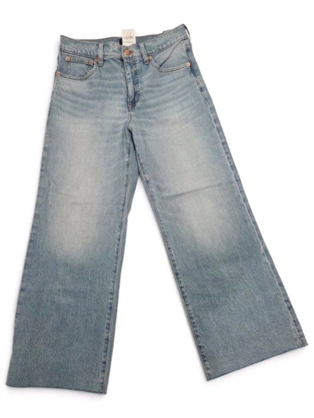 NWT J.Crew Factory Womens 27 Wide Leg Crop Jeans RAW HEM Wash Stretch BX560